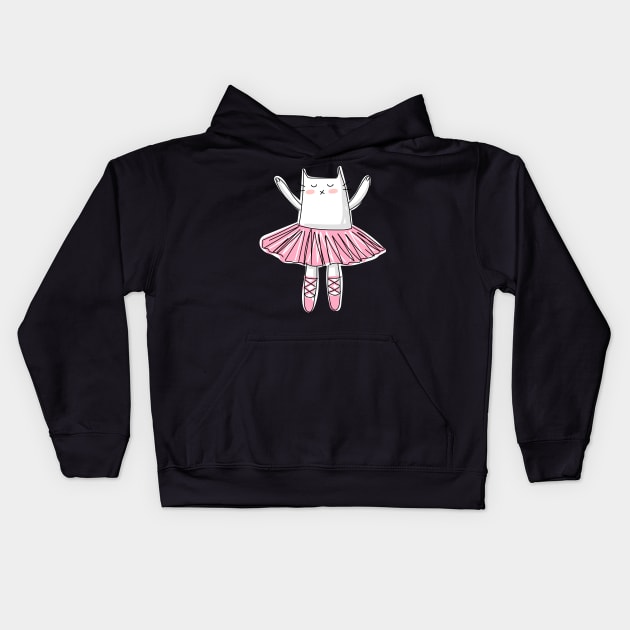 Pink Ballerina Cat Kids Hoodie by HappyCatPrints